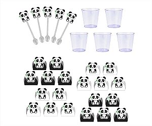50 forminhas, 50 mini colheres e 50 mini copinhos Panda (preto e branco)