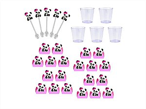 50 forminhas, 50 mini colheres e 50 mini copinhos Panda Menina