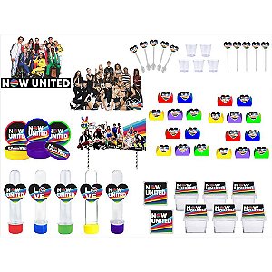 Kit Festa Now United 2 colorido 283 pç (30 pessoas) painel cx