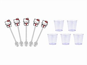 100 Colherzinhas Hello Kitty vermelho + copinhos 25 ml