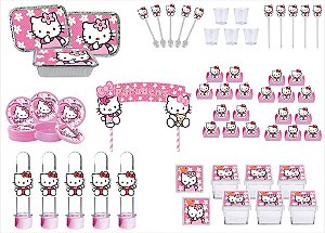 Kit Festa Hello Kitty rosa 191 peças (20 pessoas)