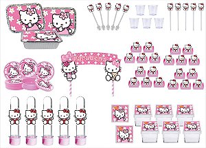Kit Festa Hello Kitty rosa 311 peças (30 pessoas)