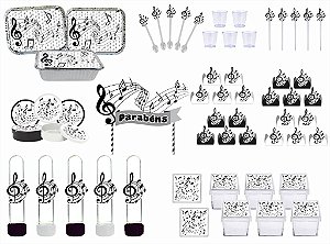 Kit Festa Música Preto e Branco 121 peças (10 pessoas)