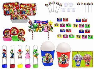 Kit Festa Super Mario Bros 113 peças (10 pessoas) marmita vso