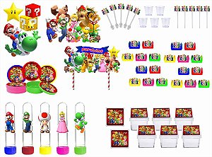 Kit Festa Super Mario Bros 283 peças (30 pessoas) painel e cx