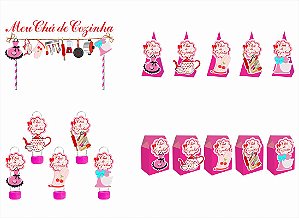 Kit Festa Chá de Cozinha pink 46 peças (15 pessoas) cone milk