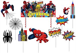 Topo de Bolo Spider Man (Homem Aranha) 10 peças