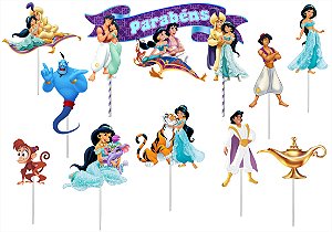 Topo de Bolo Aladdin e Jasmine 10 Peças