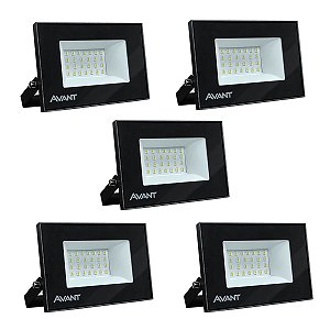 Kit 5 Refletores Led Slim30 Avant 2250 Lumens 6500k 30w Ip65