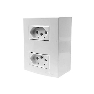 Caixa Sobrepor Branca + 2 Tomadas 10A 250V Margirius