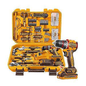 Kit 166 Ferramentas Ingco Com Parafusadeira Impacto 20V 66Nm Brushless Maleta Bateria e Carregador