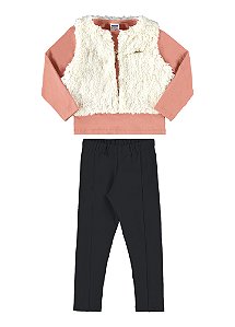 Conjunto de três peças com colete de pelinhos