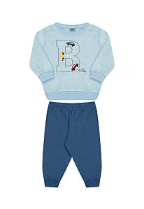 Conjunto masculino casaco e calça em pelinhos bordado carrinhos