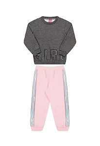 Conjunto feminino moletom com detalhes holográficos