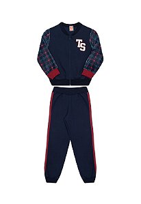 Conjunto feminino casaco em moletom e pelinhos e calça