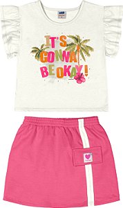 Conjunto feminino blusa em meia malha e saia em moletinho