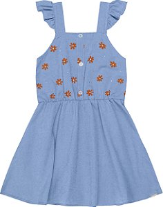 Vestido em chambraya jeans florzinha com strass