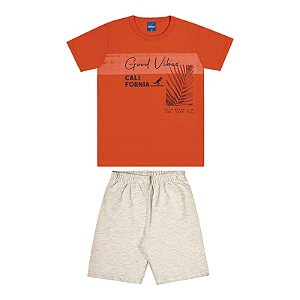 Conjunto camisa meia malha com shorts em moletinho