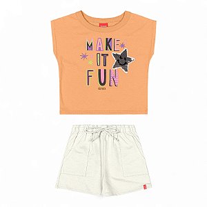 Conjunto camisa em meia malha com paetes reversíveis e shorts em moletinho