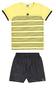 Conjunto camisa meia malha shorts em molecotton jeans