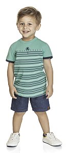 Conjunto camisa meia malha shorts em molecotton jeans