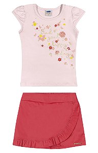Conjunto blusa em cotton e shorts saia em tricoline