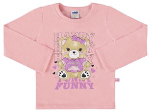 Blusa manga longa ursinho rosa