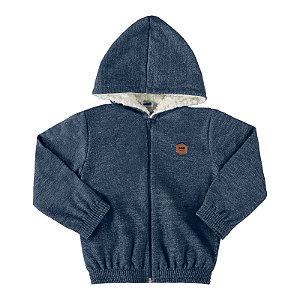 Jaqueta moletom jeans com pelo carneirinho