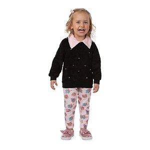 Conjunto feminino em pelinhos com elastano e aplicações de pérolas