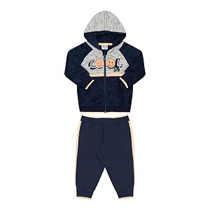 Conjunto masculino casaco de pelinhos e calça de moletom rajado