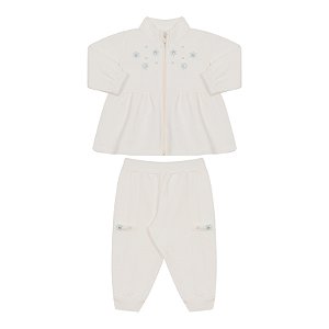 Conjunto feminino em moletom com detalhes florzinhas