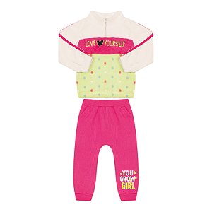 Conjunto feminino casaco em pelinhos e calça em moletom