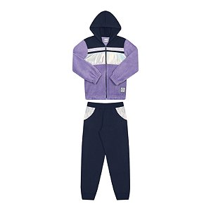 Conjunto feminino casaco em pelinhos com holográficos e calça moletom
