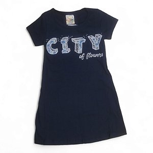 Vestido em meia malha azul marinho City of flowers