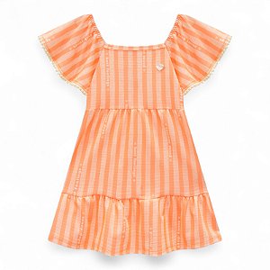 Vestido em cotton maquinetado laranja
