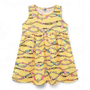 Vestido em meia malha estampa alegria cor amarela