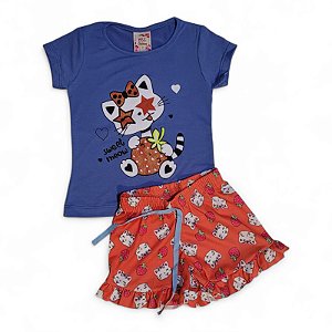 Conjunto feminino estampa interativa estrelas e gatinha