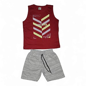 Conjunto masculino regata vermelha e shorts em moletinho