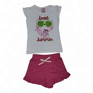 Conjunto interativo estampa gatinha e sorvete