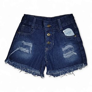 Shorts jeans feminino com detalhes em rasgos e barra desfiada