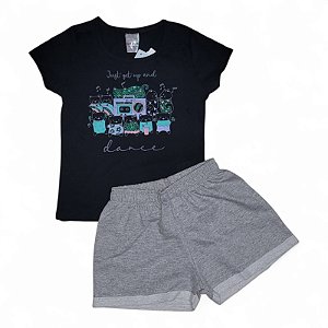 Conjunto feminino estampa gatinhos dançando