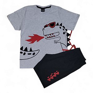 Conjunto masculino interativo estampa dino e fogo