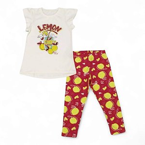 Conjunto feminino blusa com strass e calça legging estampa Lemon