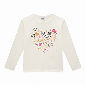 Blusa feminina manga longa estampa corações na cor off white