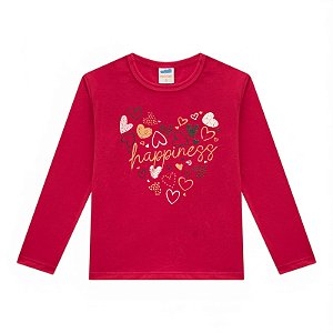 Blusa feminina manga longa estampa corações na cor vermelha