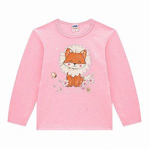 Blusa manga longa raposinha na cor rosa