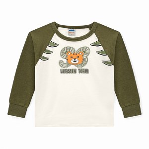Camiseta manga longa estampa tigre off white