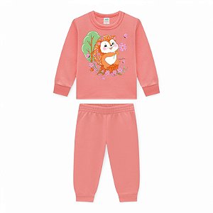 Conjunto moletom feminino felpado estampa ouriço fofinho com glitter