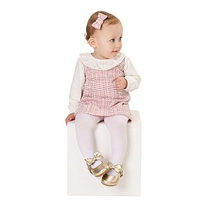 Vestido em tweed e manga em meia malha