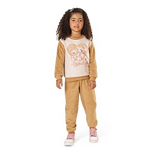 Conjunto em pelinhos estampa ursinhos com aplicações de pérolas